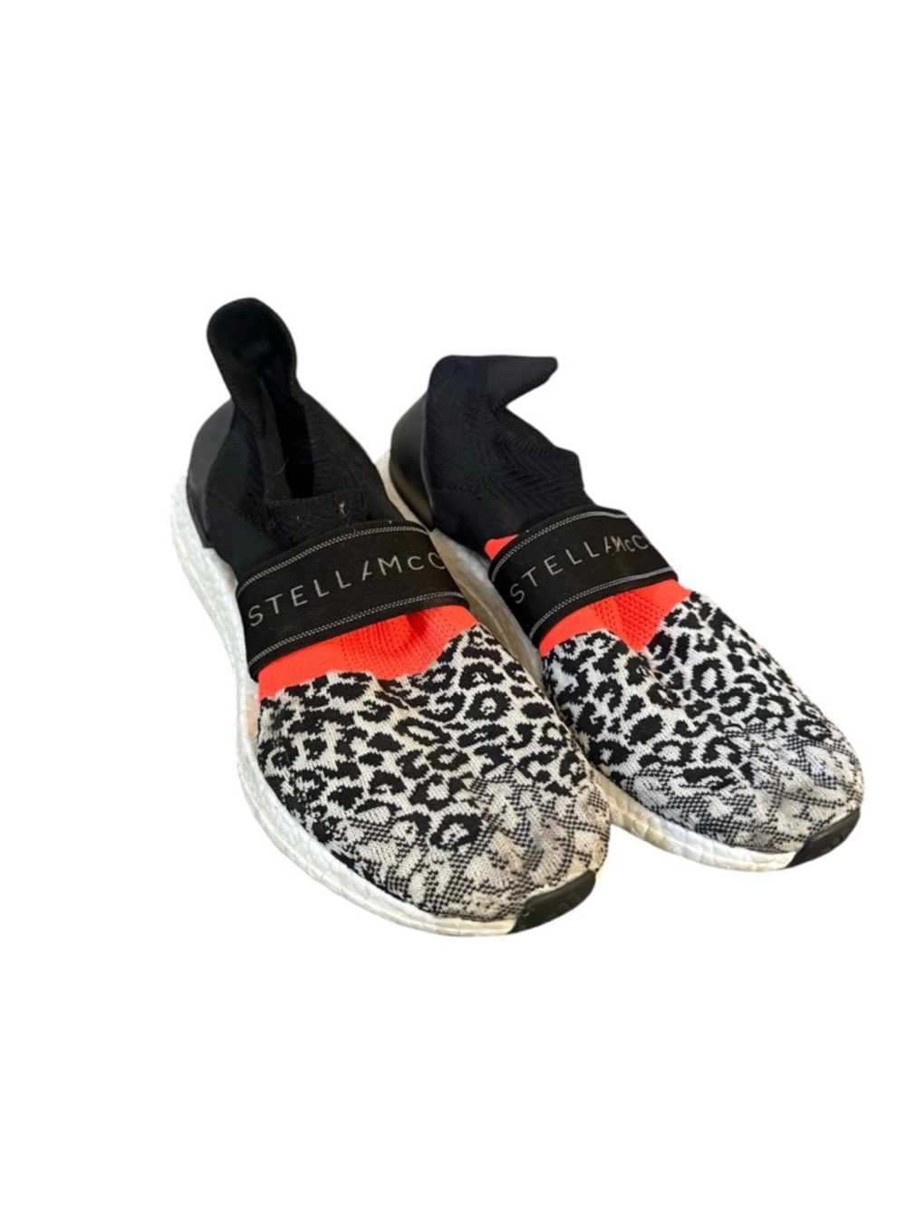 Stella McCartney X Adidas Black & Orange Leopard Knit Slip-On Sneakers - Picture 2 of 10